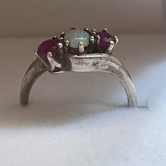 Sterling Silver Genuine Opal and Ruby Ring - Picture 3 of 6
